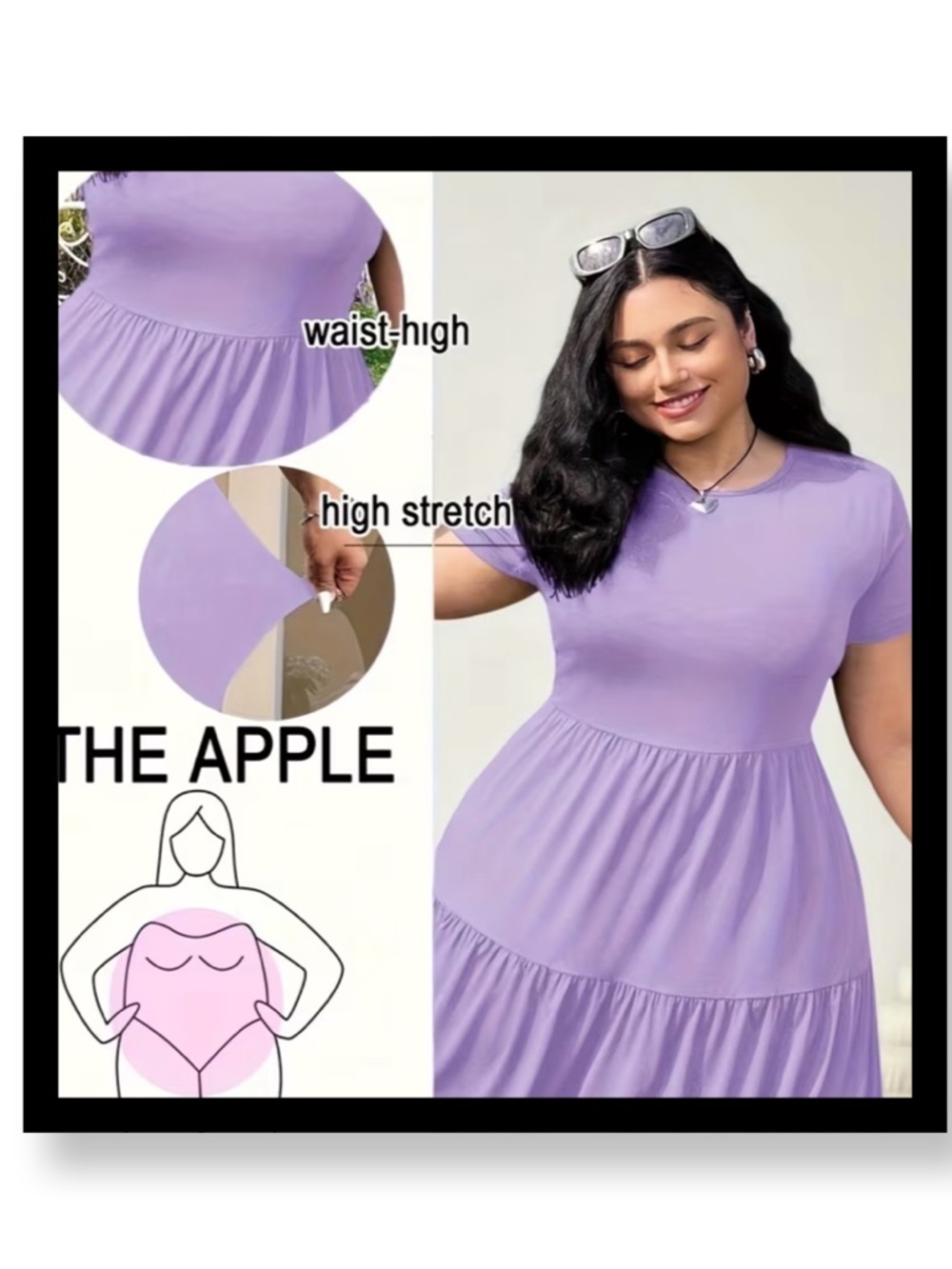 🆕 Women’s Plus Size Purple Waist-High Tiered Midi Dress